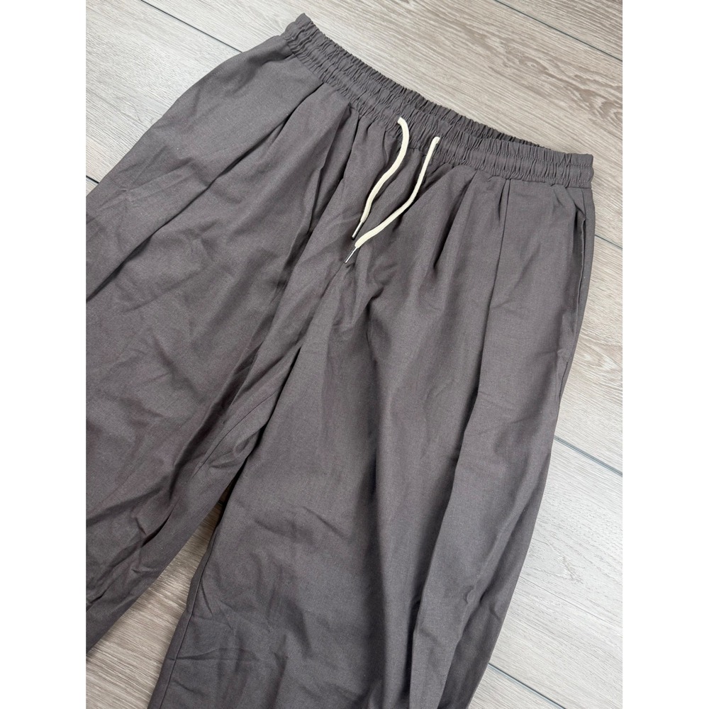 COOFANDY Mens Casual Wide Leg Elastic Waist Drawstring Trousers Grey Large New